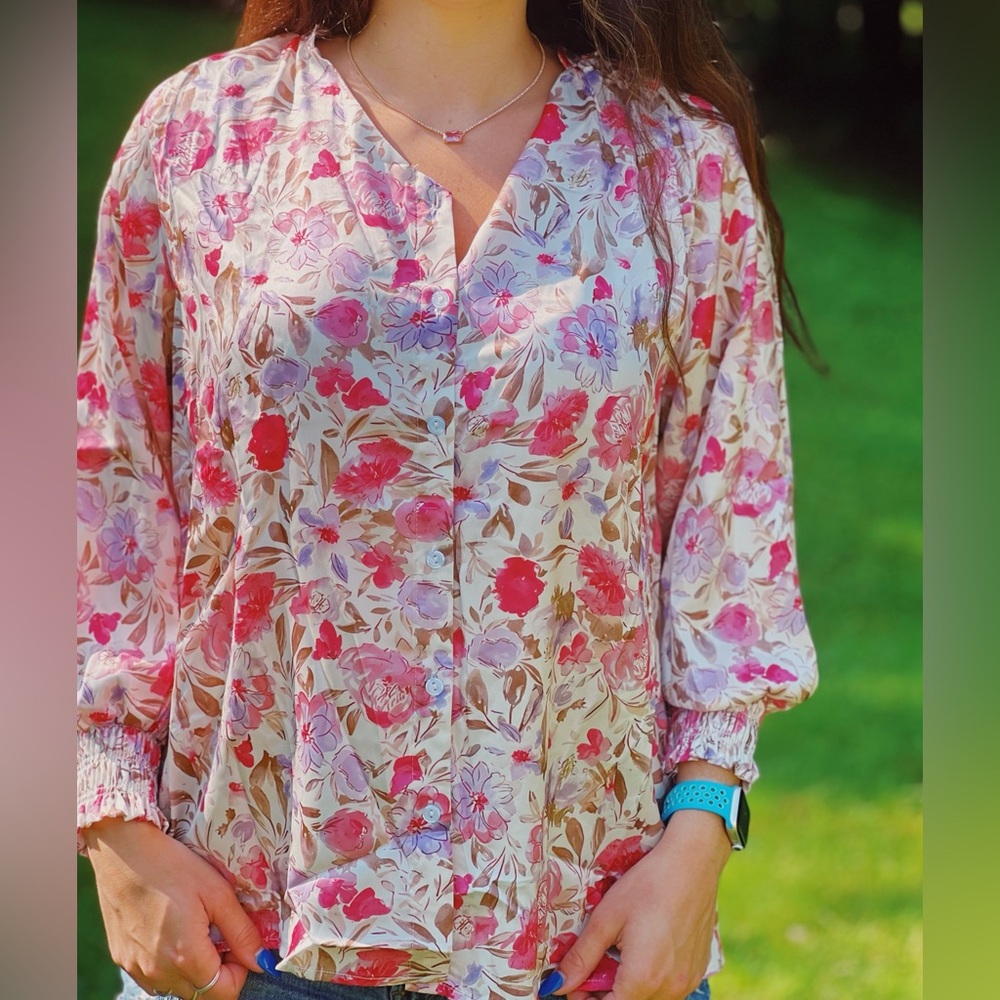 New Boutique Floral Pink and Cream Women's Top